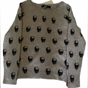 NWT Skull Cashmere Brown Skull Print 100% Cashmere Scoop Neck Sweater XS